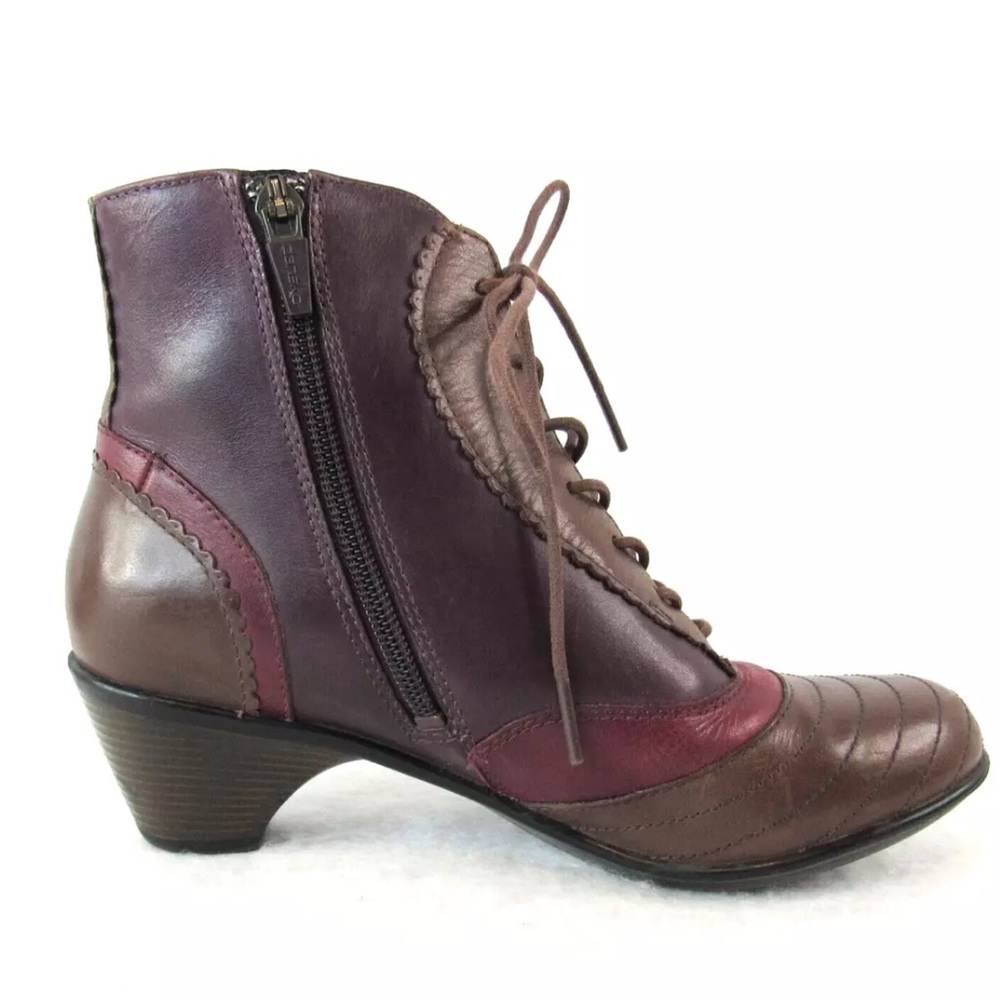 Dansko Felix Leather Ankle Boot Red Brown Purple Leather Lace Up SZ 36